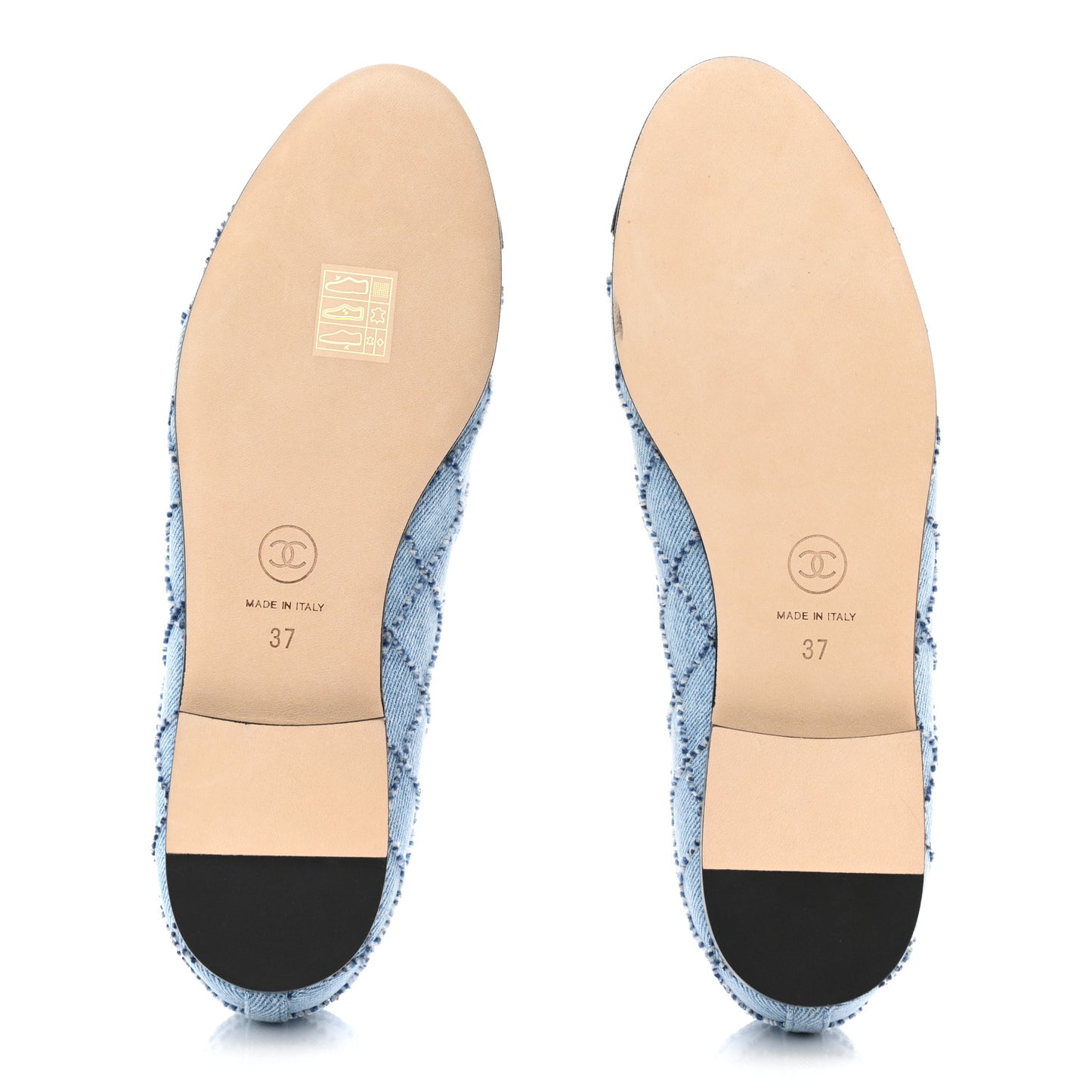 Denim Embroidered Grosgrain CC Cap Toe Ballerina Flats 37 Blue Black