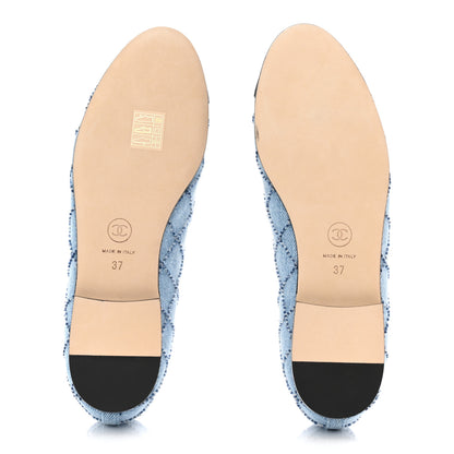 Chanel Denim Embroidered Grosgrain CC Cap Toe Ballerina Flats 37 Blue Black 5 of 9