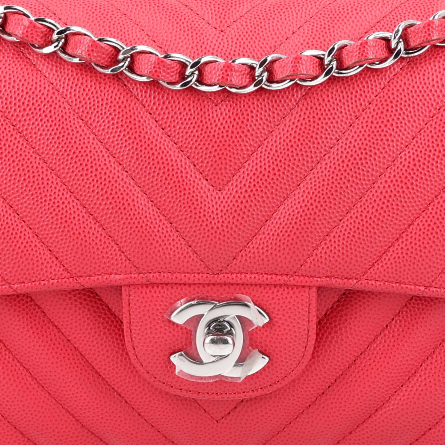 Caviar Chevron Quilted Small Double Flap Dark Pink