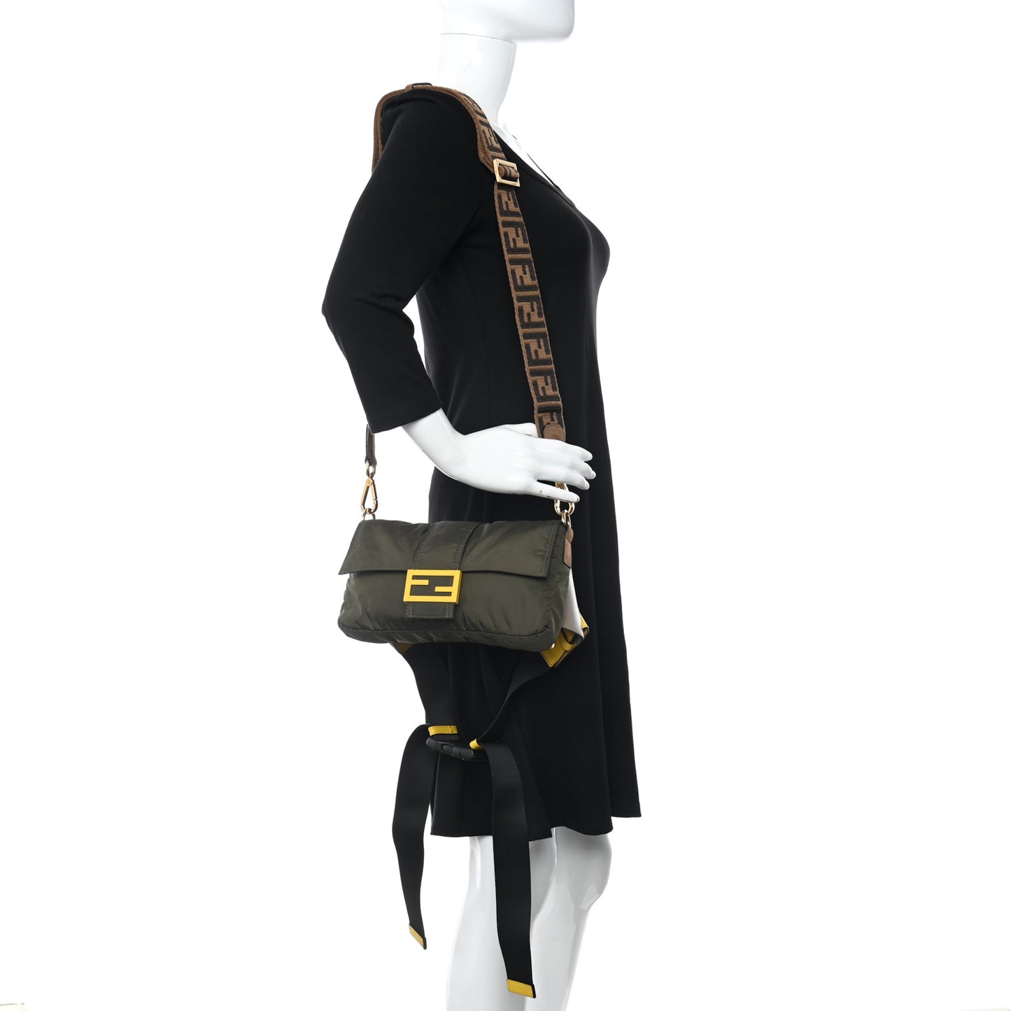 Nylon Dolmias Vitello Grace FF Puffer Belt Baguette Bag Military Brown Tortora