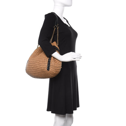 Gucci Raffia Effect Large GG Marmont Shoulder Tote Bag Natural Black 2 of 9