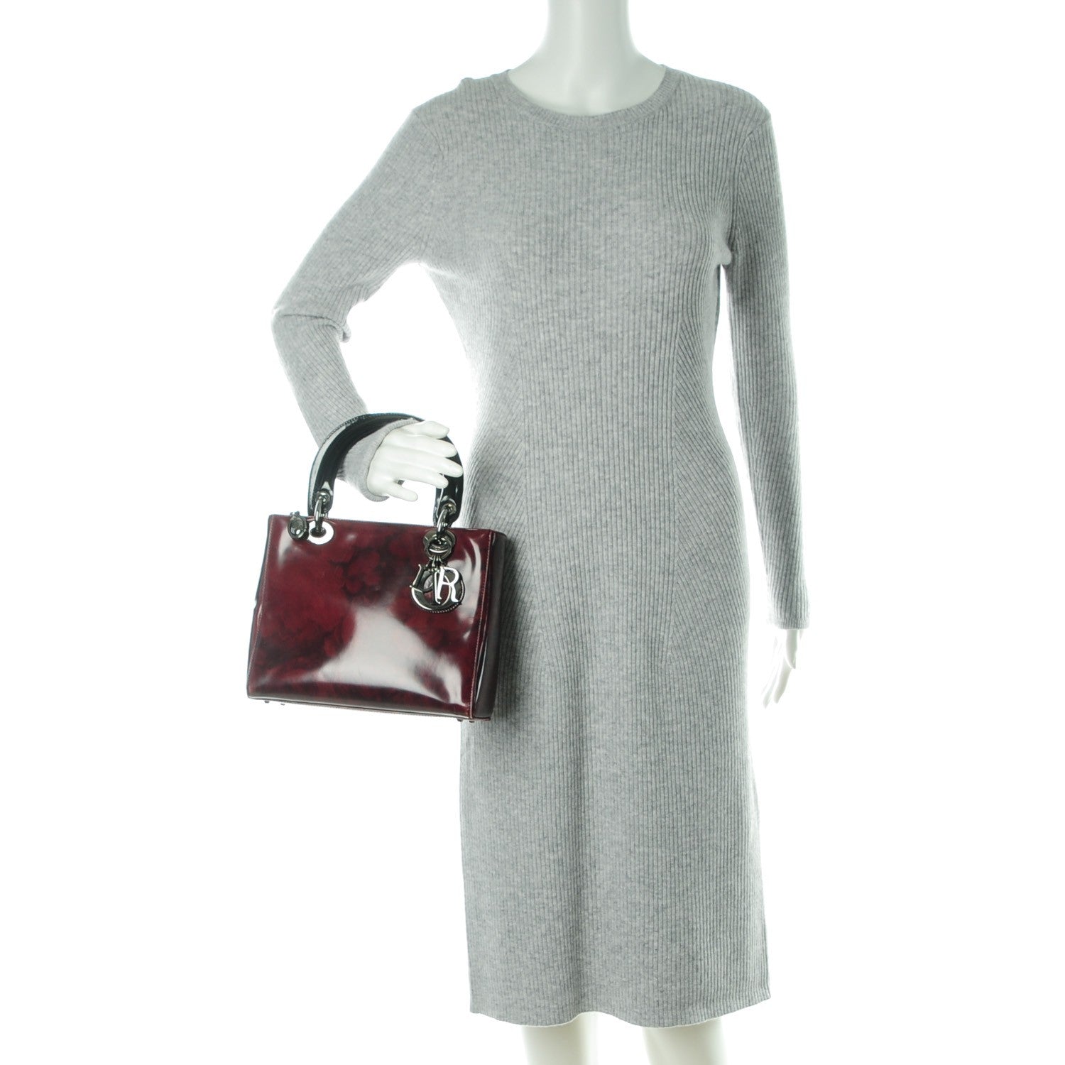 Christian Dior Patent Medium Floral Lady Dior Burgundy 2 of 9