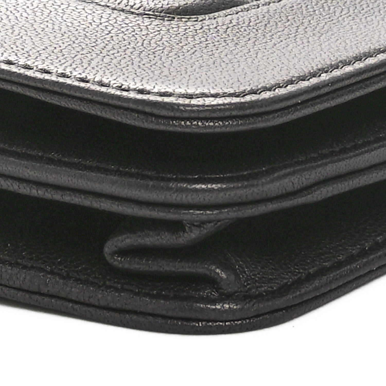 Chanel Metallic Goatskin Chevron Quilted Vintage Mademoiselle Wallet On Chain WOC Charcoal 9 of 11