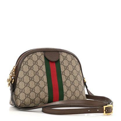 Gucci GG Supreme Monogram Textured Dollar Calfskin Web Small Ophidia Dome Shoulder Bag Beige Ebony New Acero 3 of 10