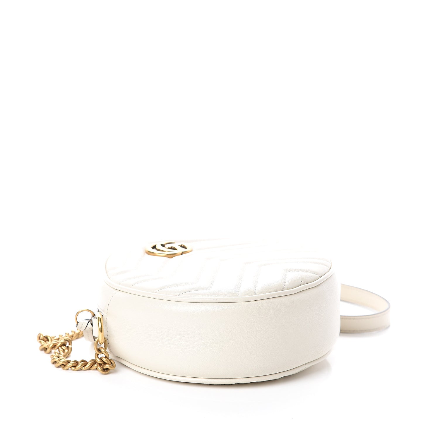 Calfskin Matelasse Mini GG Marmont Round Shoulder Bag White