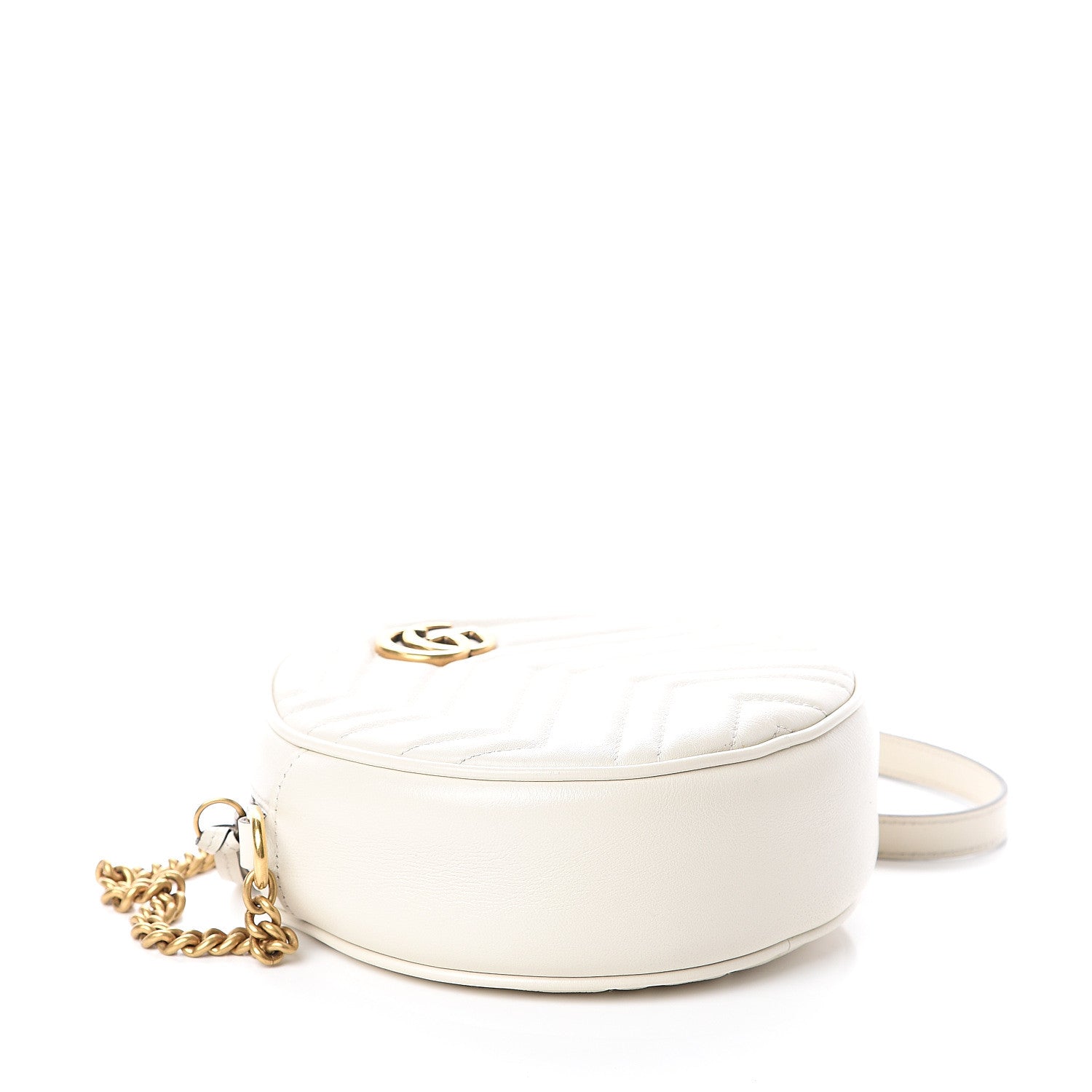 Gucci Calfskin Matelasse Mini GG Marmont Round Shoulder Bag White 3 of 7