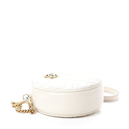 Gucci Calfskin Matelasse Mini GG Marmont Round Shoulder Bag White 3 of 7