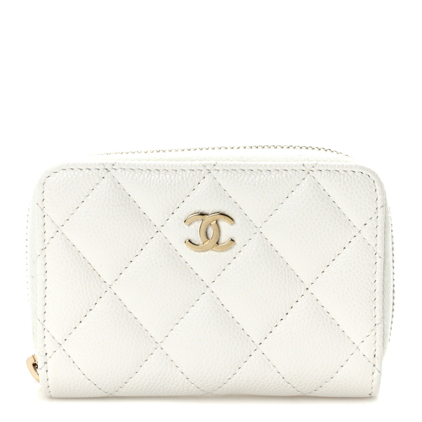 Caviar Quilted Classic Zipped Coin Purse White
