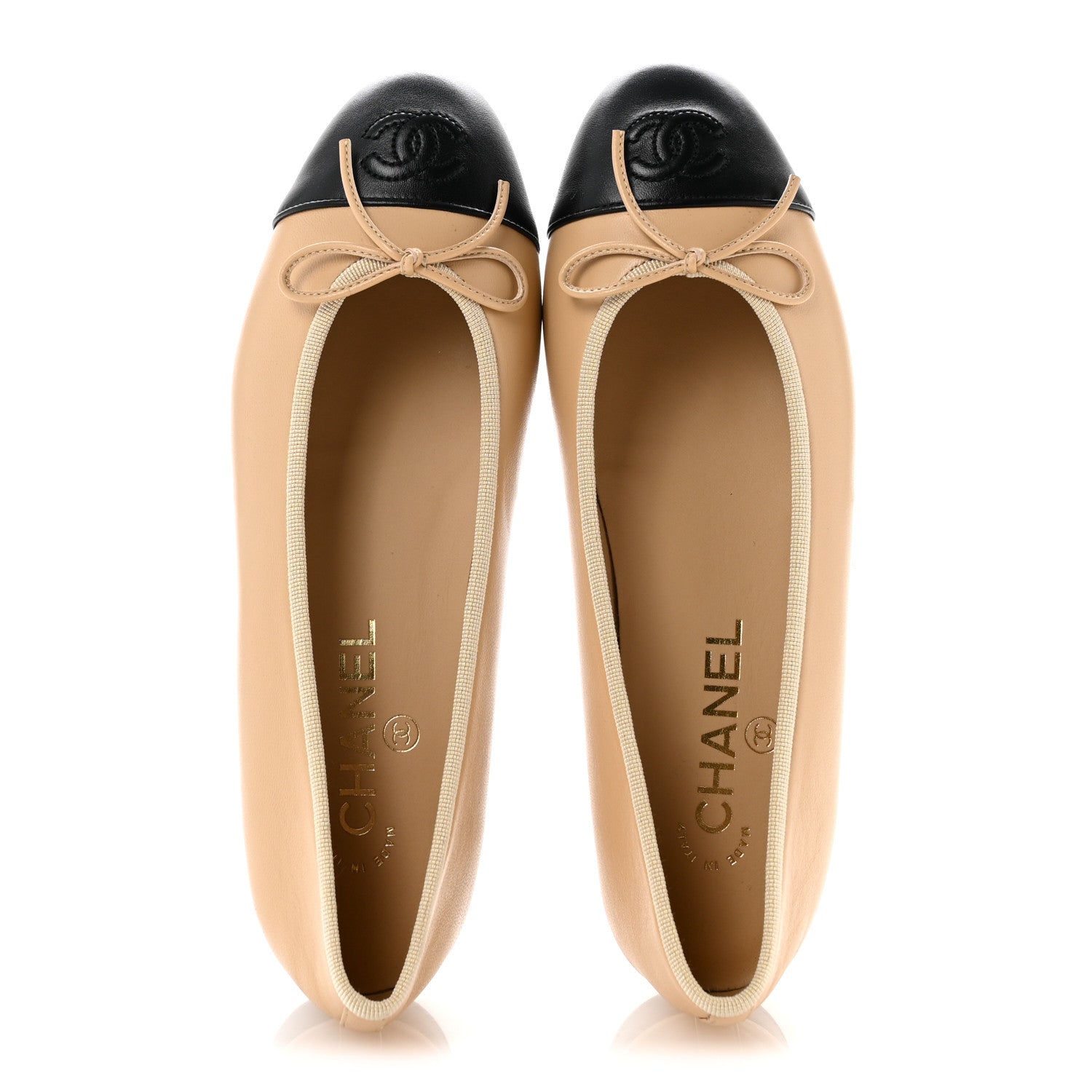 Chanel Lambskin Cap Toe CC Ballerina Flats 37 Beige Black 2 of 10