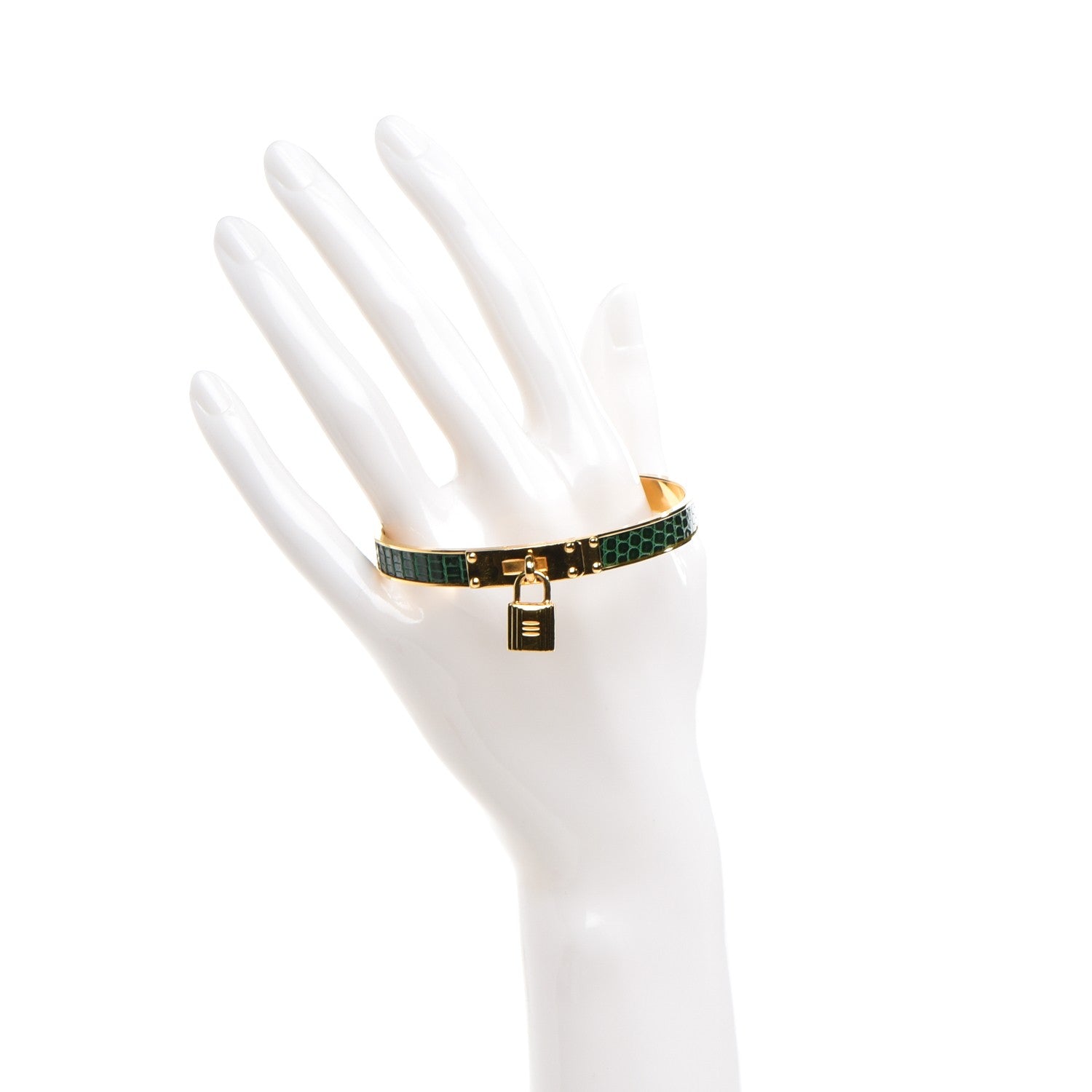 Hermes Lizard Kelly Lock Cadena Bracelet Vert Fonce 2 of 5