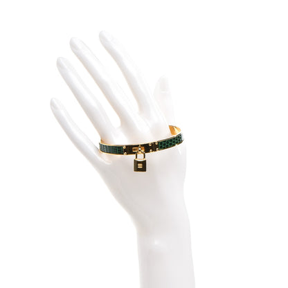 Hermes Lizard Kelly Lock Cadena Bracelet Vert Fonce 2 of 5