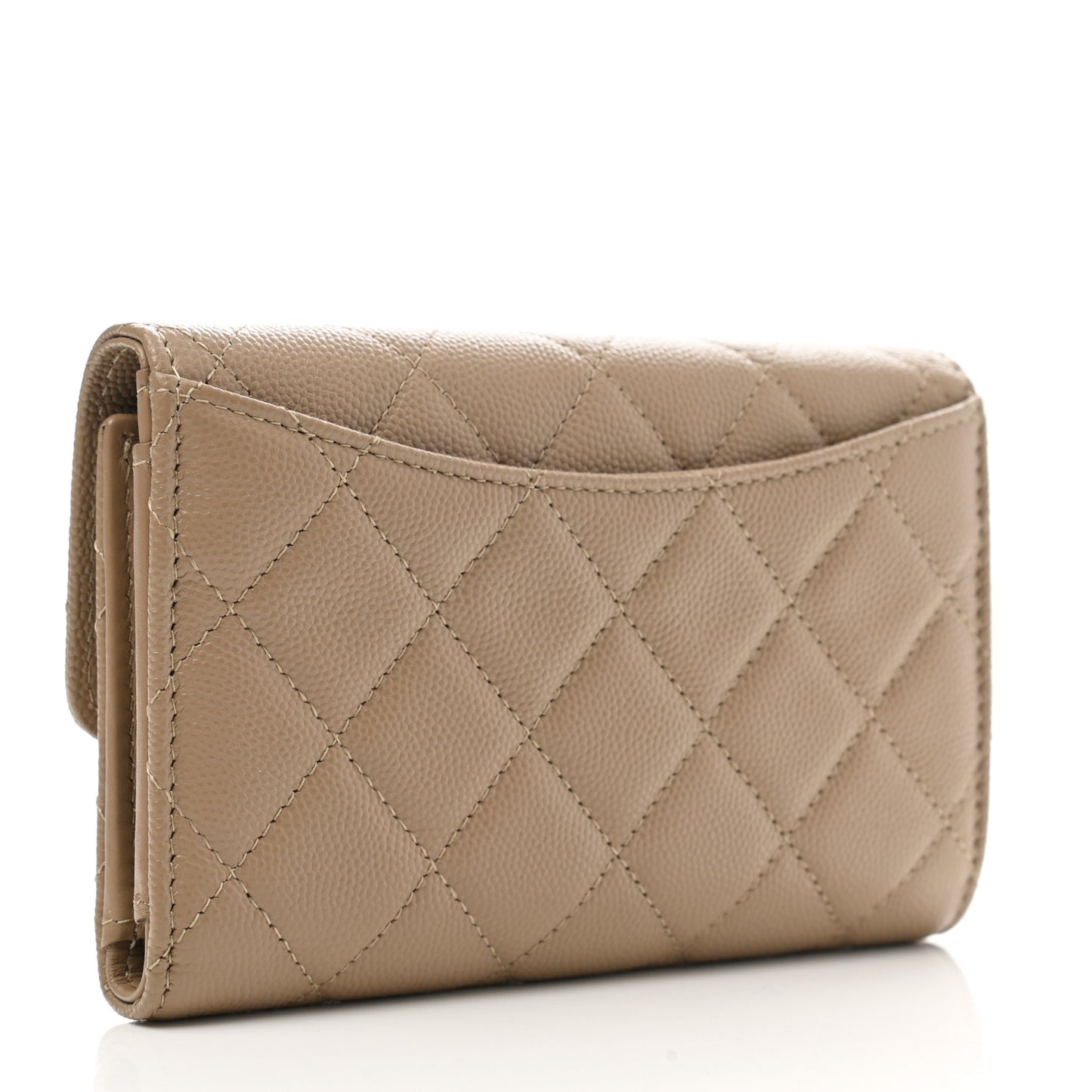Caviar Quilted Medium Flap Wallet Beige