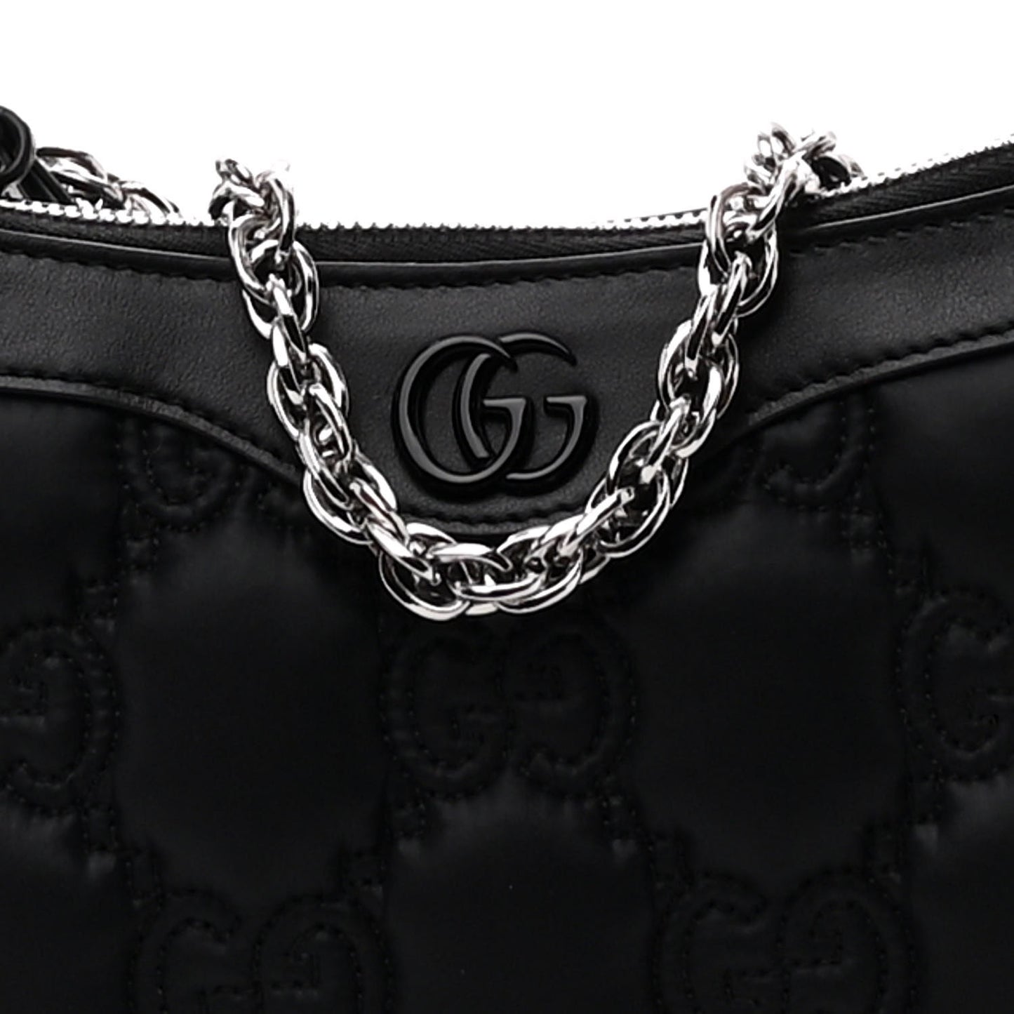 Nylon Calfskin Enamel GG Matelasse Chain Handbag Black