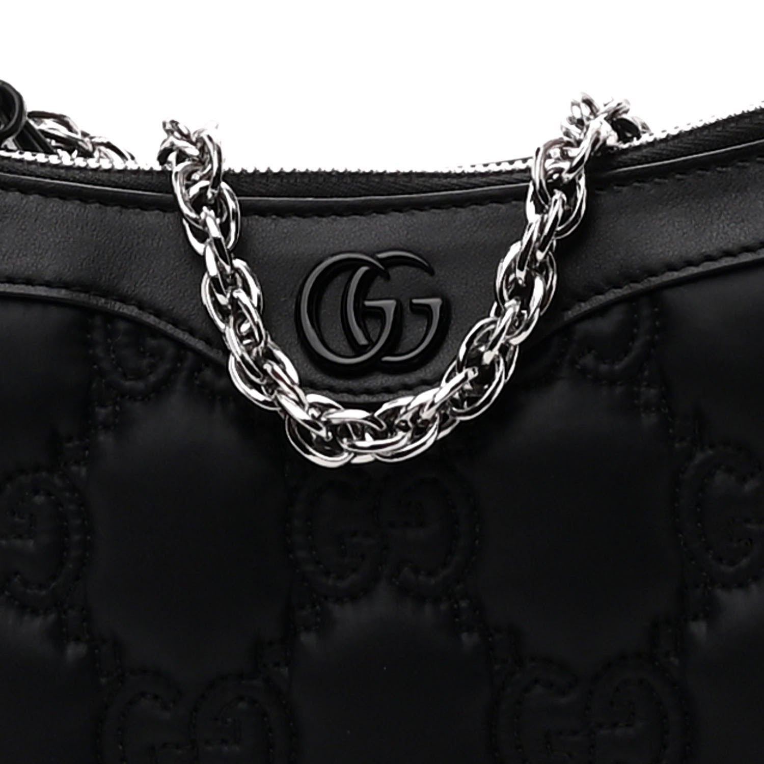 Gucci Nylon Calfskin Enamel GG Matelasse Chain Handbag Black 8 of 10