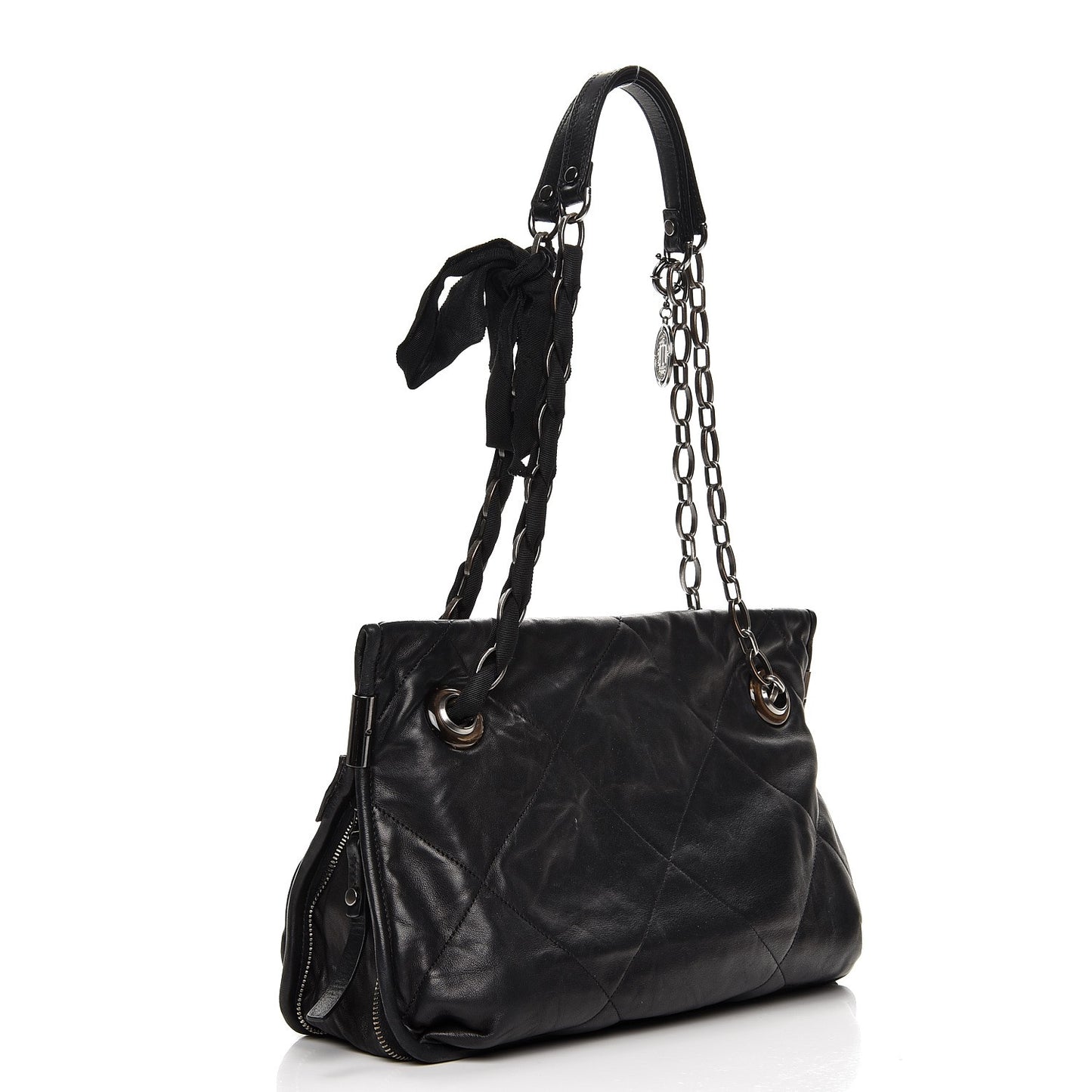 Lambskin Quilted Medium Amalia Shoulder Bag Black