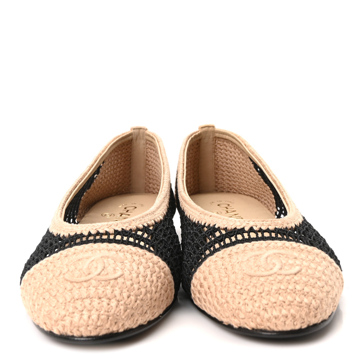Chanel Raffia Cap Toe Ballerina Flats 41 Black Beige 3 of 9
