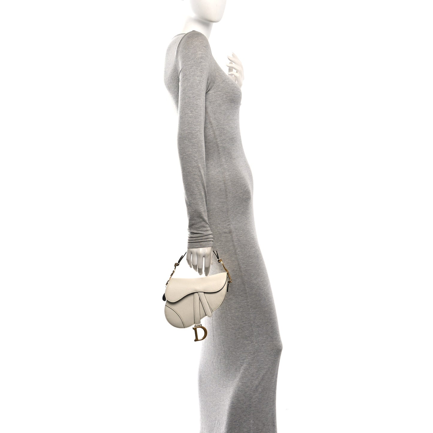 Grained Calfskin Mini Saddle Bag White