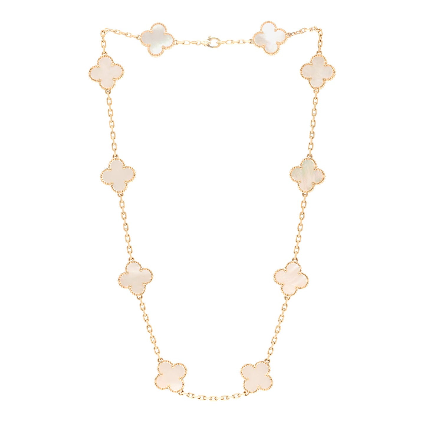 18K Yellow Gold Mother of Pearl 10 Motifs Vintage Alhambra Necklace
