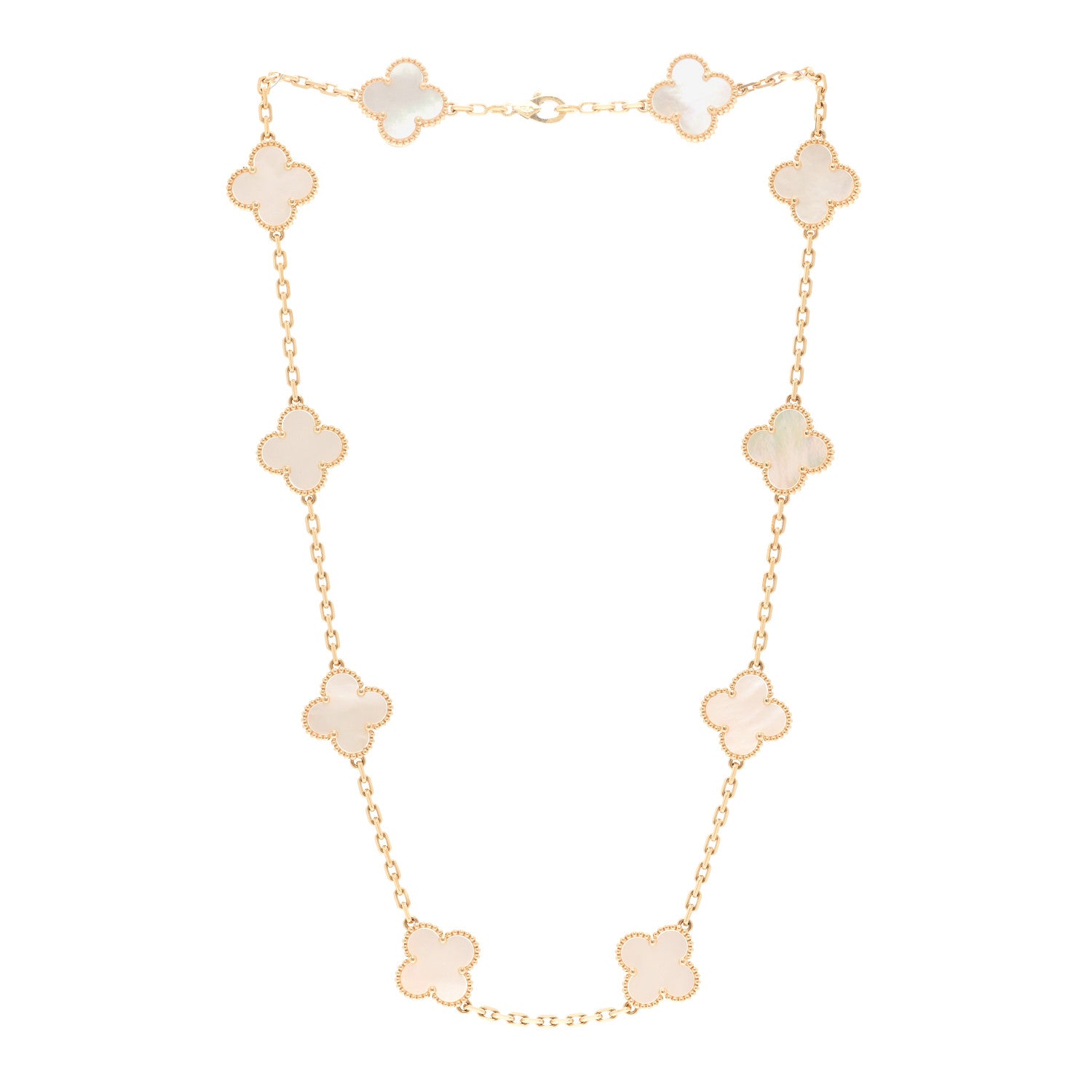 Van Cleef & Arpels 18K Yellow Gold Mother of Pearl 10 Motifs Vintage Alhambra Necklace 3 of 6