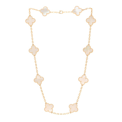 Van Cleef & Arpels 18K Yellow Gold Mother of Pearl 10 Motifs Vintage Alhambra Necklace 3 of 6