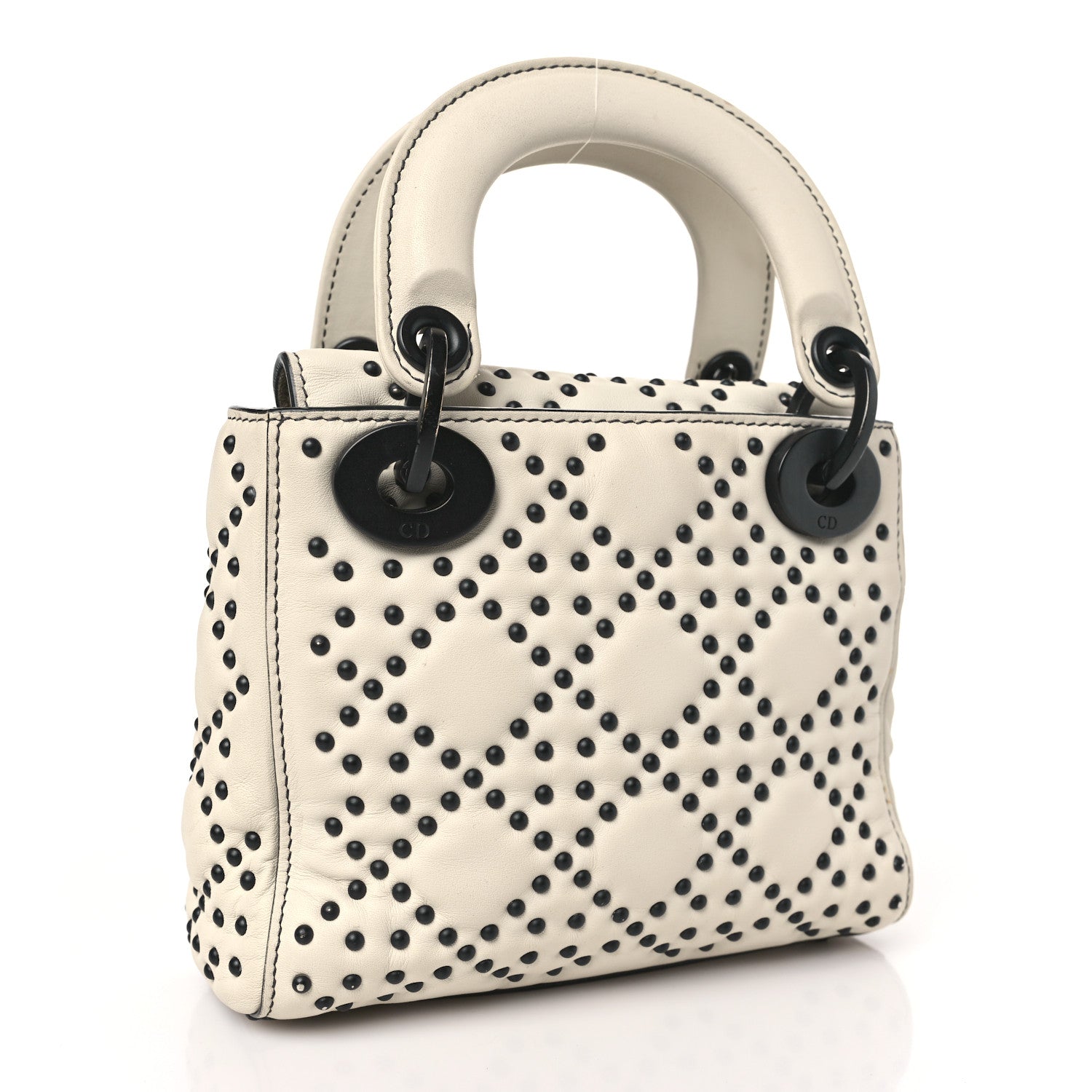 Christian Dior Ultra Matte Calfskin Studded Mini Supple Lady Dior White Black 3 of 12