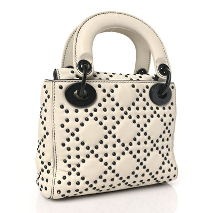 Christian Dior Ultra Matte Calfskin Studded Mini Supple Lady Dior White Black 3 of 12