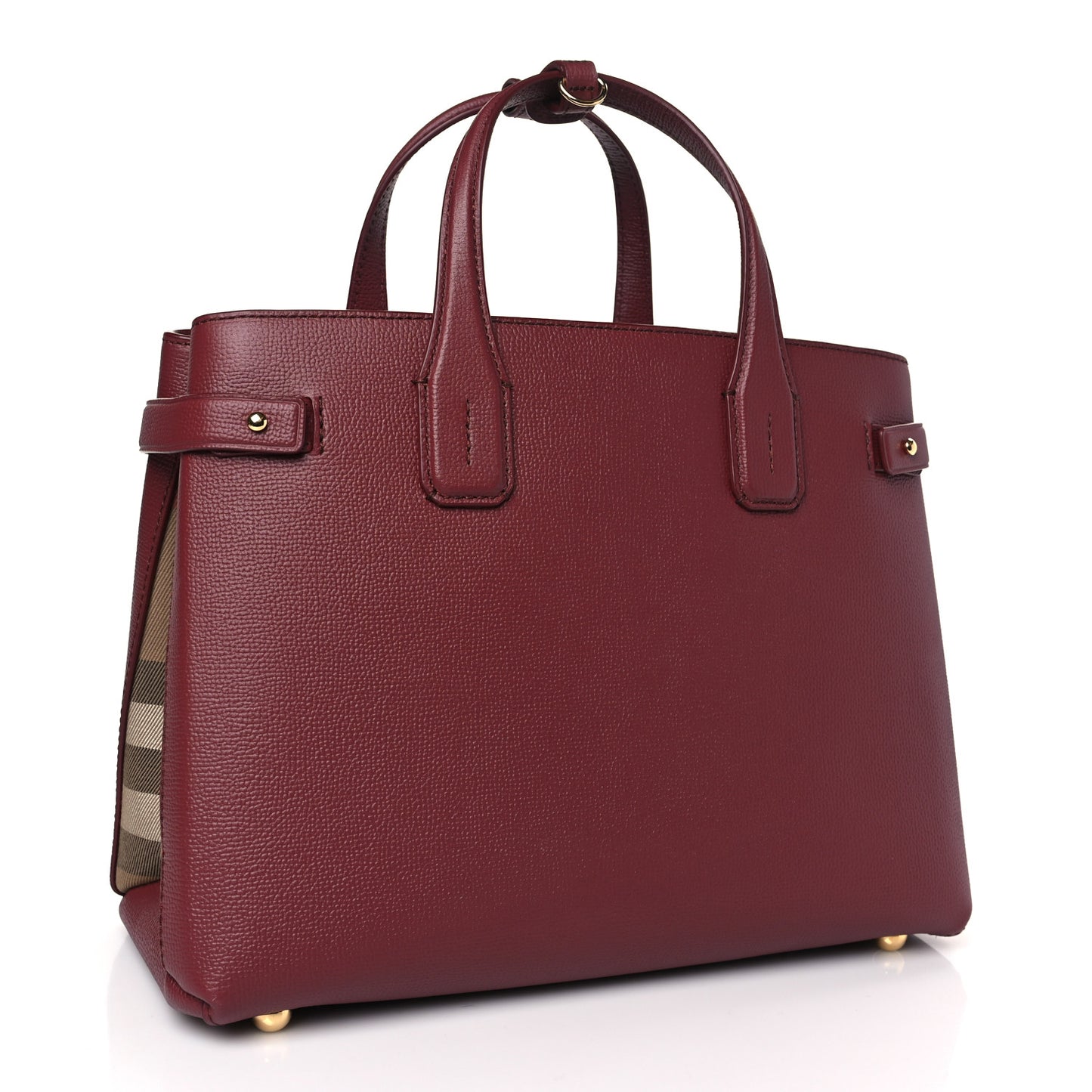 Grainy Calfskin House Check Small Banner Tote Mahogany Red