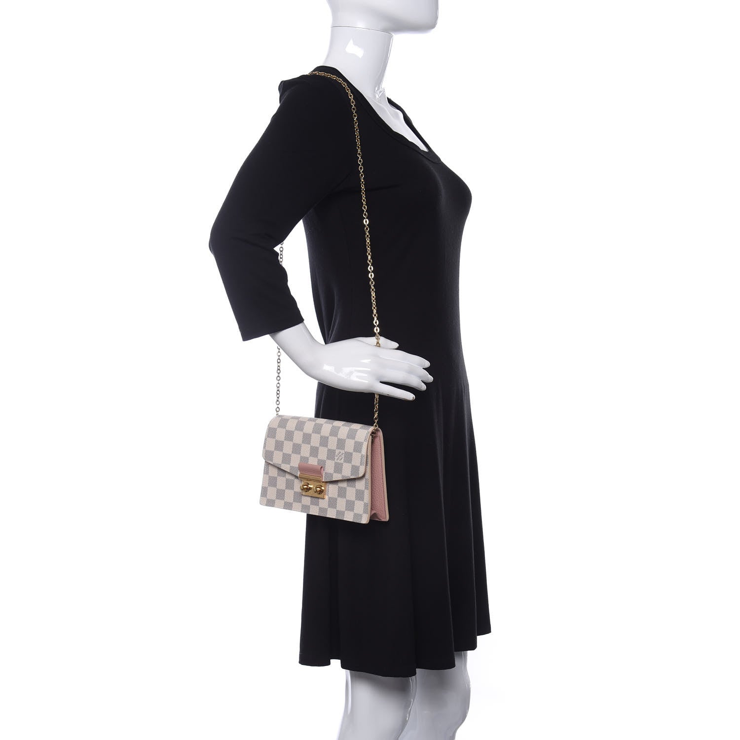 Louis Vuitton Damier Azur Croisette Chain Wallet Rose Ballerine 2 of 10
