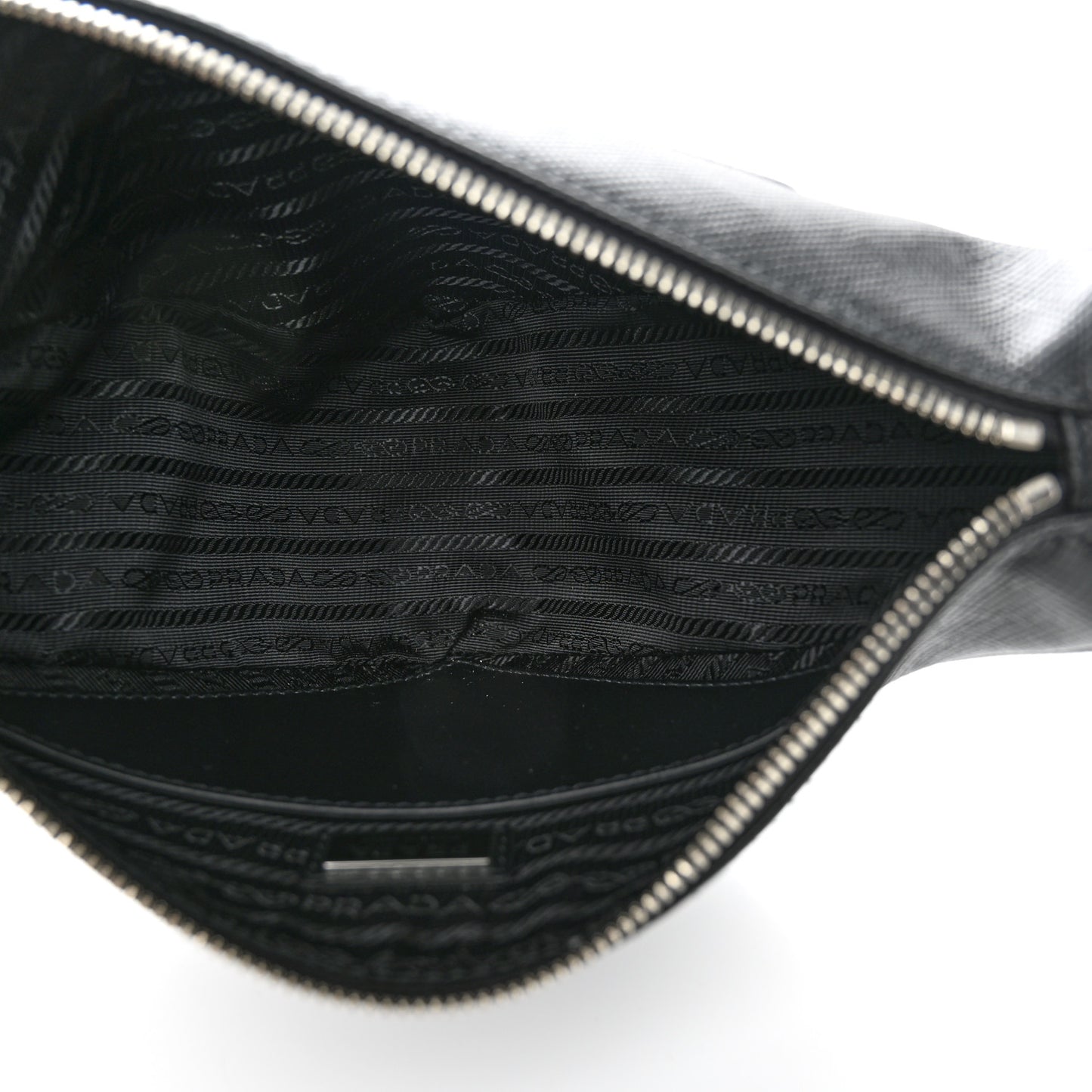 Saffiano Cuir Triangle Logo Embossed Triangle Shoulder Bag Black