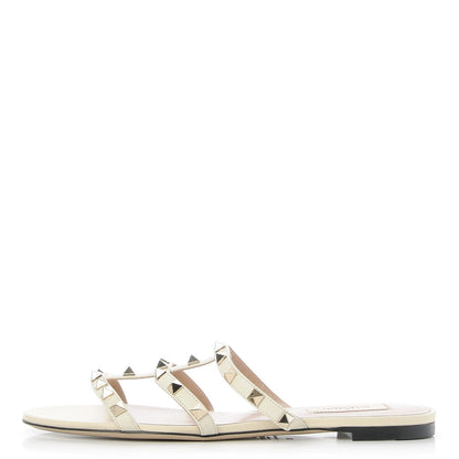Valentino Garavani Nappa Rockstud Caged Flat Slide Sandals 39 Light Ivory 1 of 8
