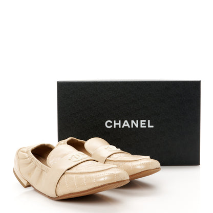 Chanel Laminated Lambskin Womens Quilted Elastic CC Moccasin Loafers 37.5 Beige 10 of 10