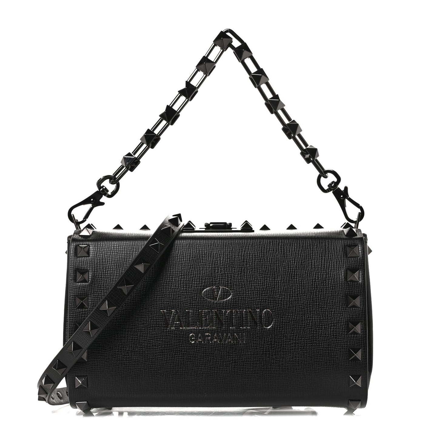 Grainy Calfskin Rockstud Clutch Black