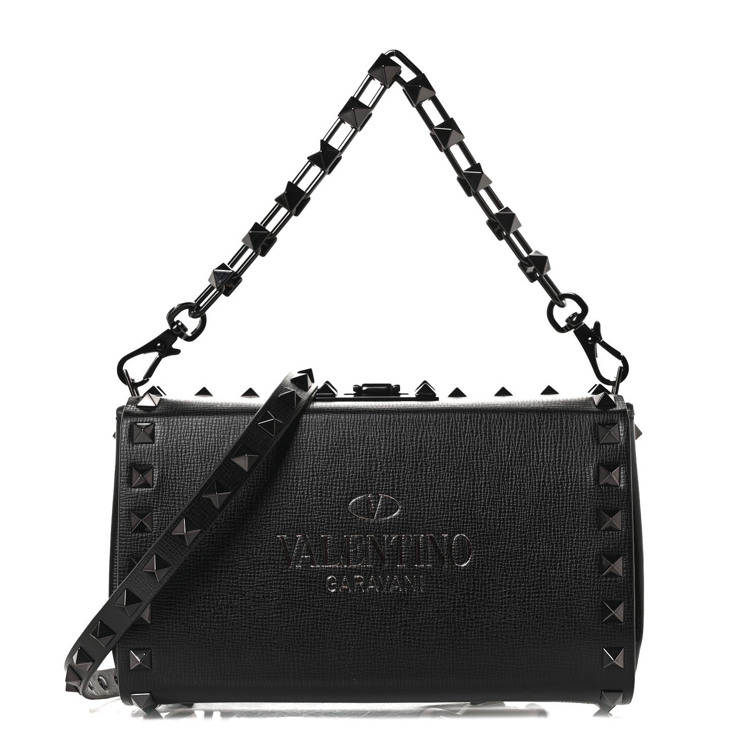 Valentino Garavani Grainy Calfskin Rockstud Clutch Black 1 of 8