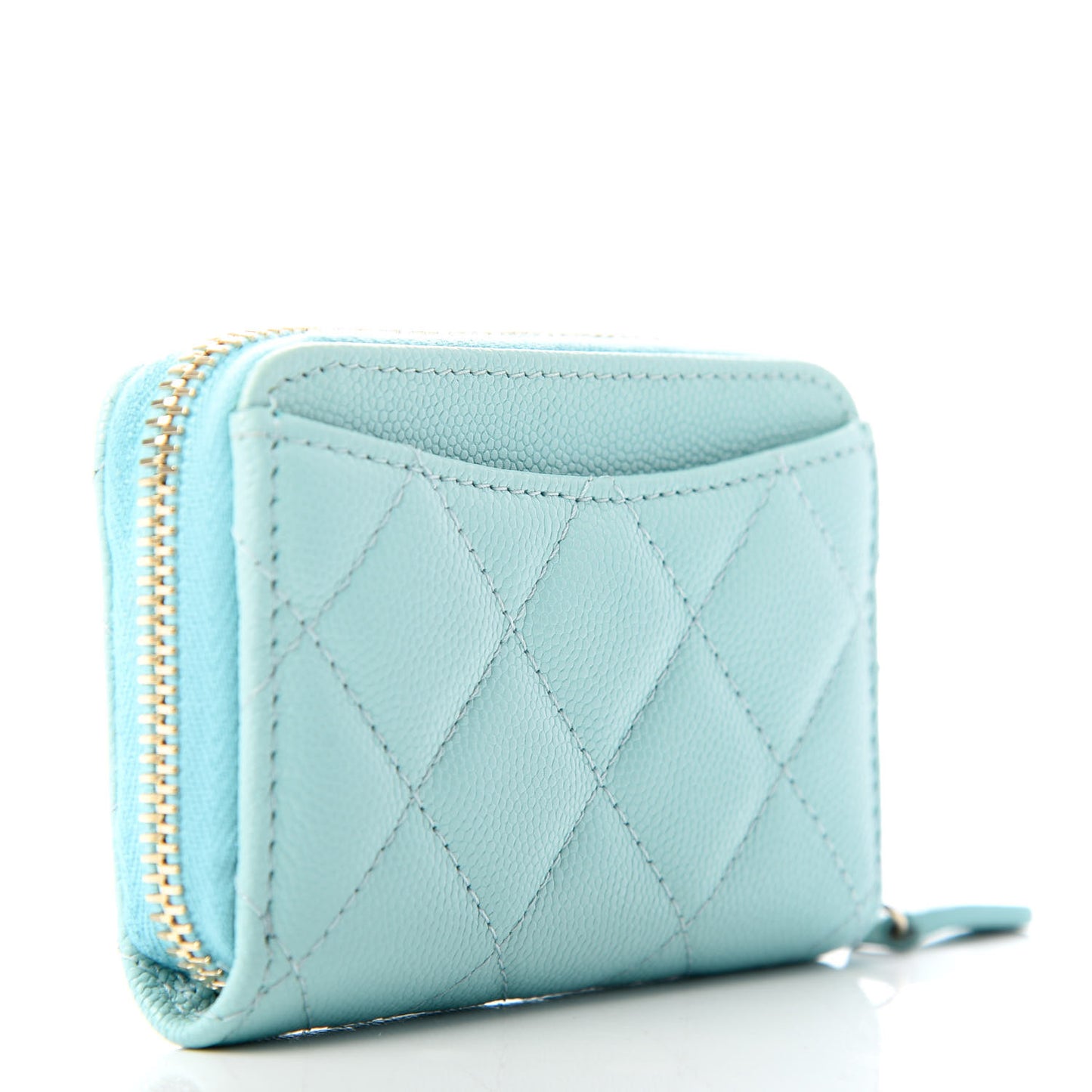 Caviar Quilted Zip Coin Purse Light Blue
