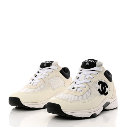 Chanel Mesh Suede Calfskin Grained Calfskin Womens CC Sneakers 36 White Black 3 of 10