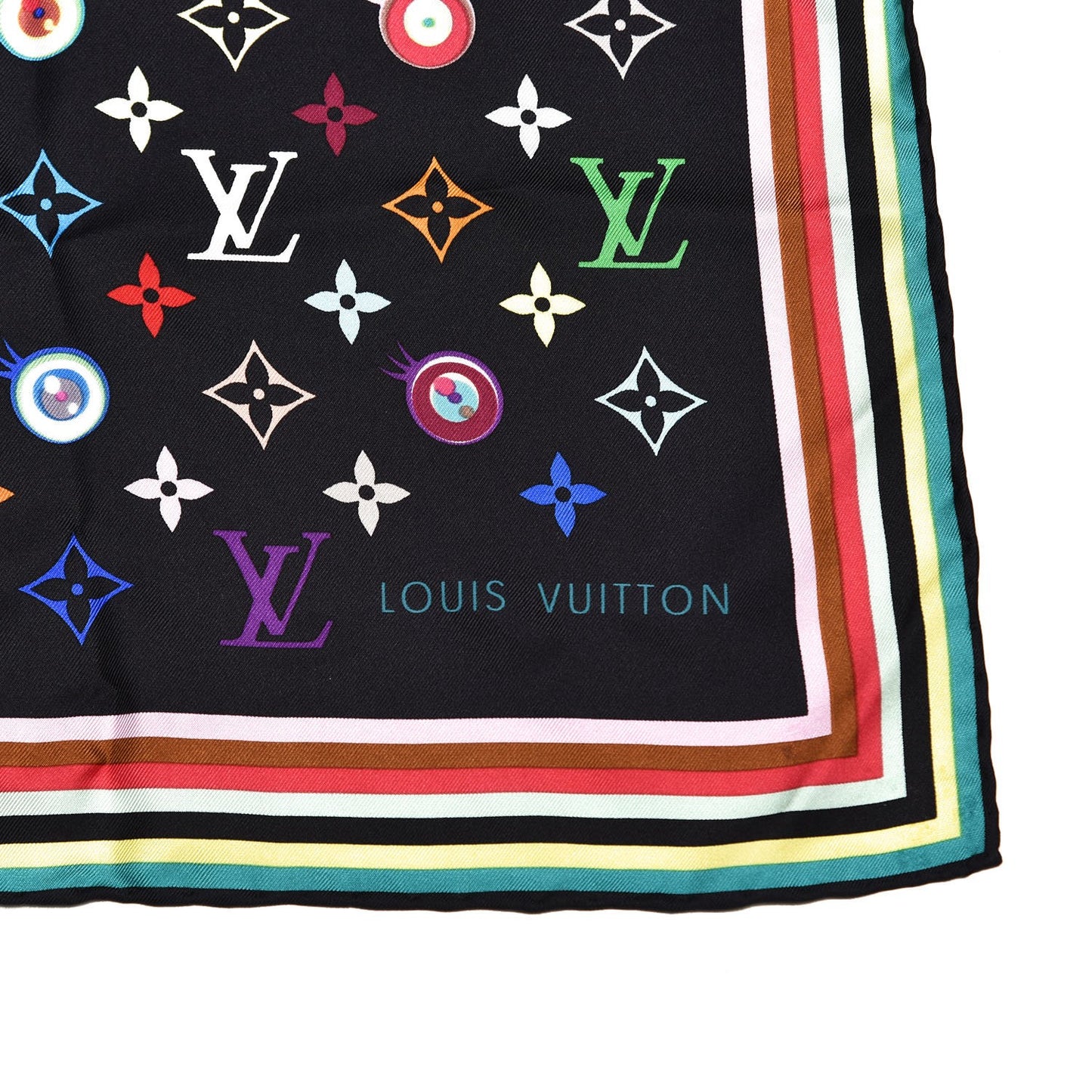 Silk Multicolor Eye Love Scarf Black