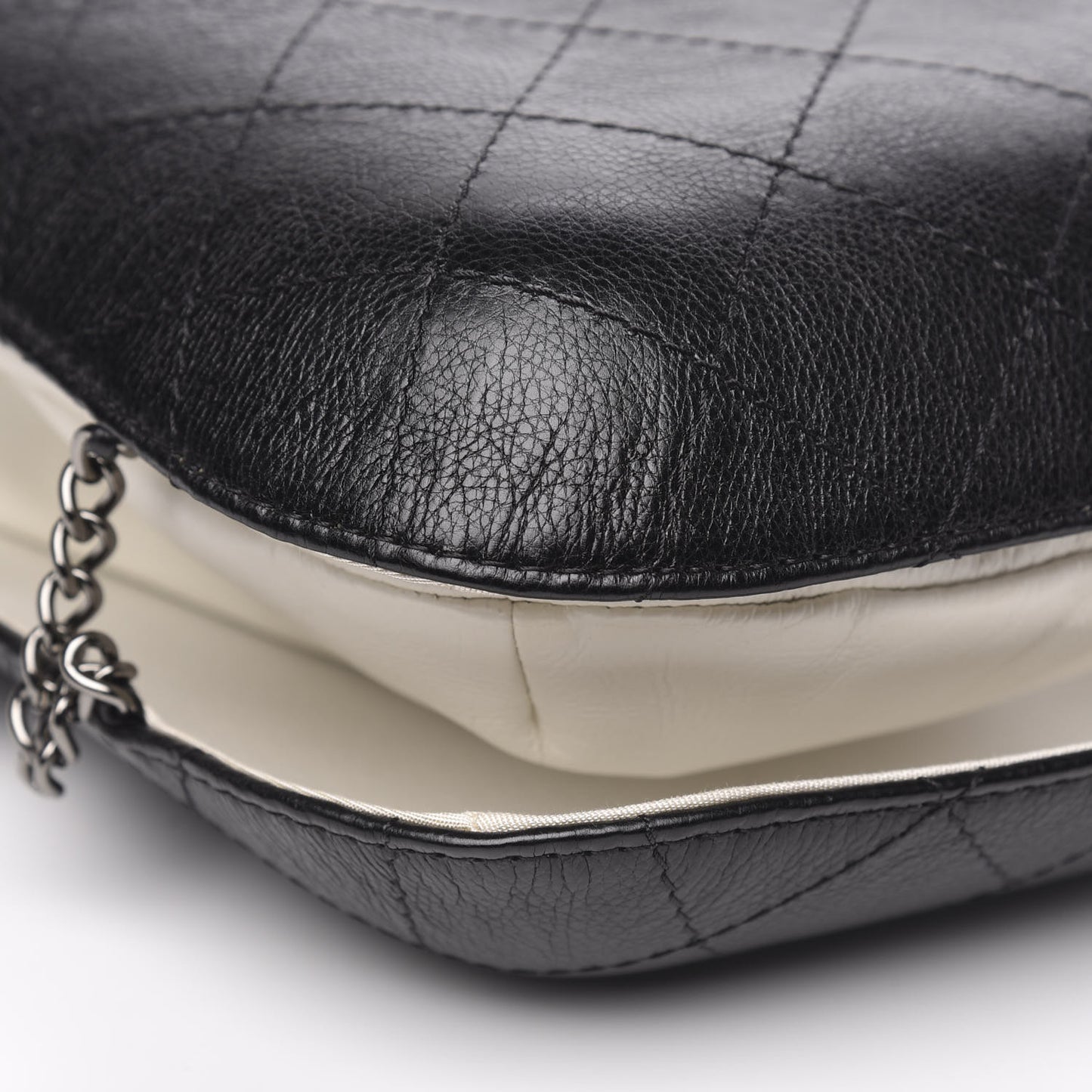 Aged Calfskin Quilted Gabrielle Bucket White Black