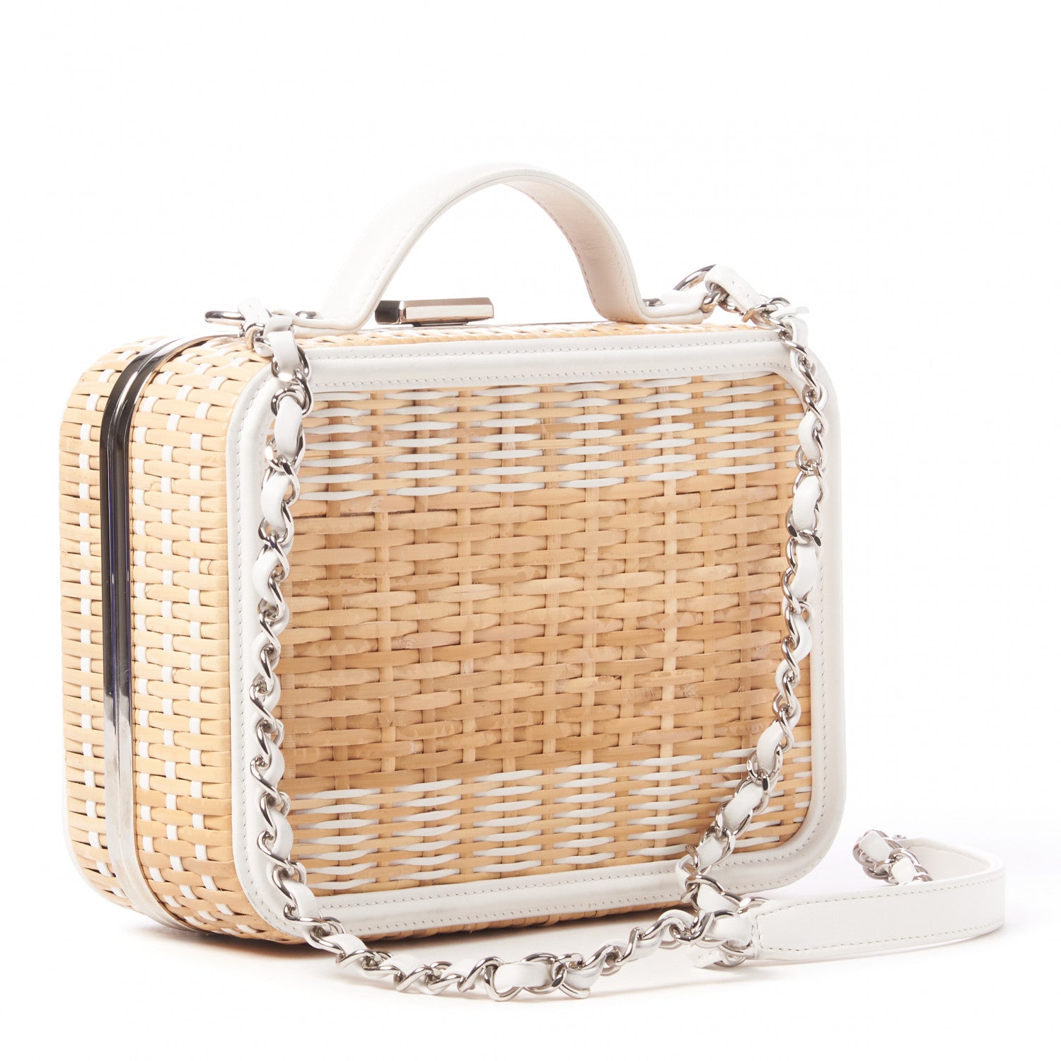 Chanel Raffia Calfskin CC Filigree Vanity Case White 2 of 10