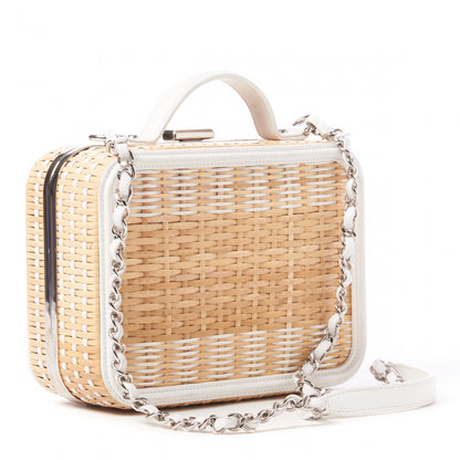 Chanel Raffia Calfskin CC Filigree Vanity Case White 2 of 10