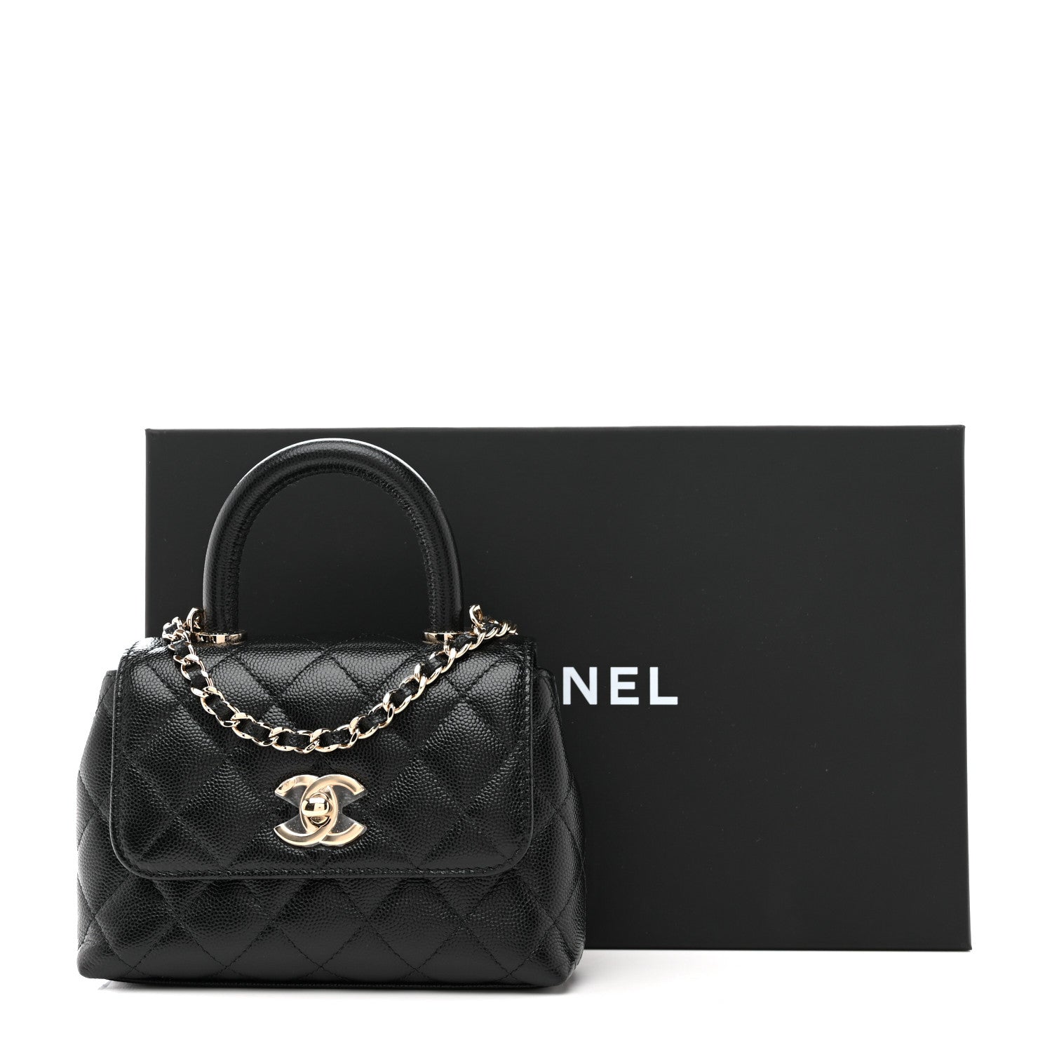 Chanel Caviar Quilted Coco Handle Clutch With Chain Black 1848196