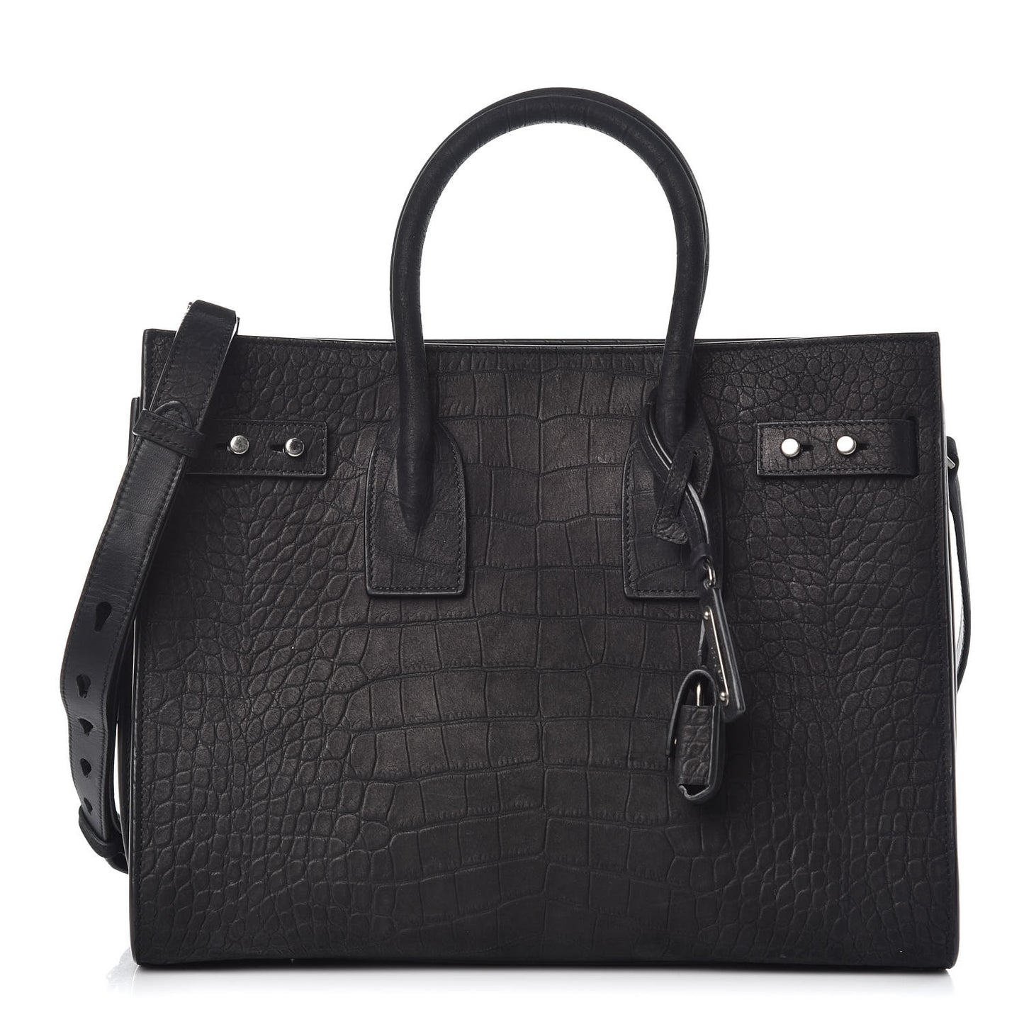 Crocodile Embossed Suede Small Supple Sac de Jour Black