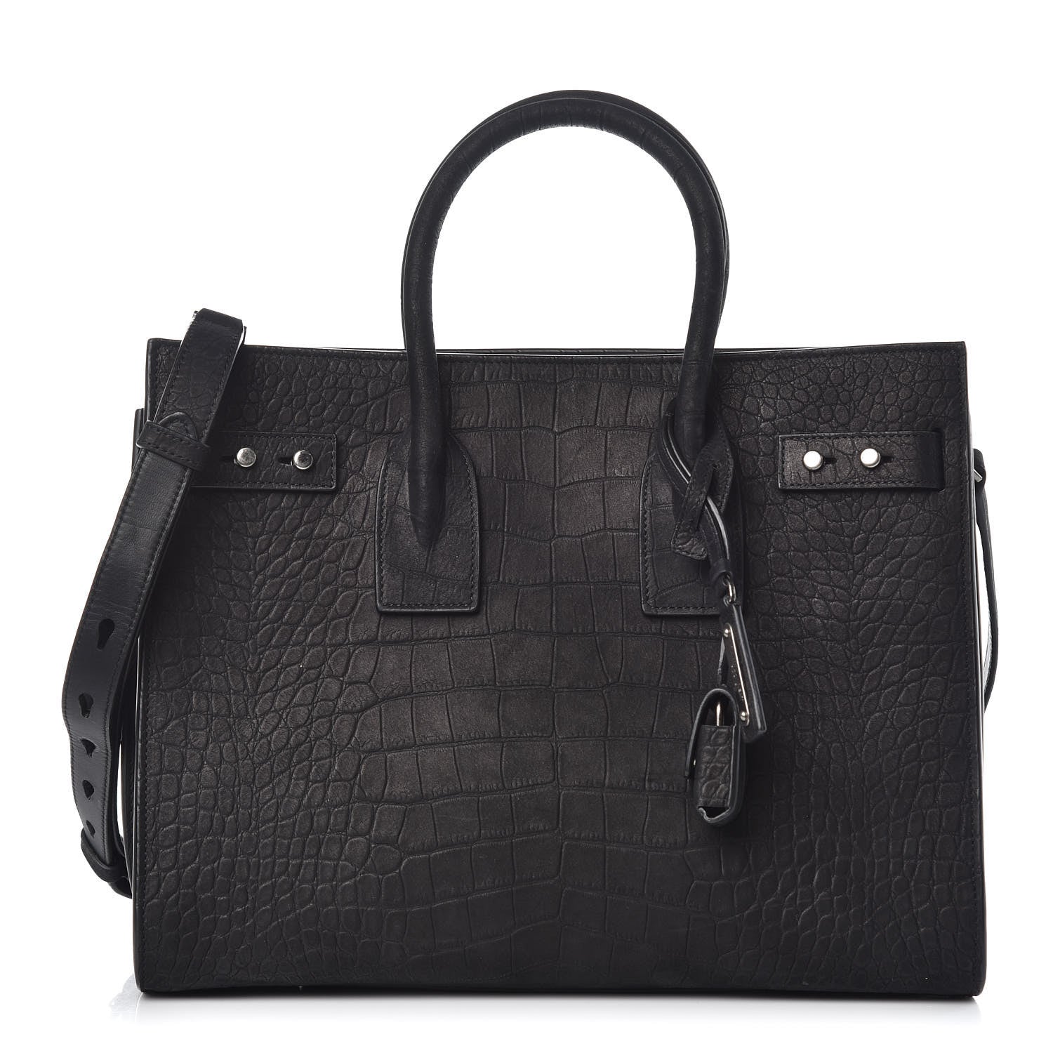 Saint Laurent Crocodile Embossed Suede Small Supple Sac de Jour Black 1 of 12