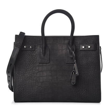 Saint Laurent Crocodile Embossed Suede Small Supple Sac de Jour Black 1 of 12