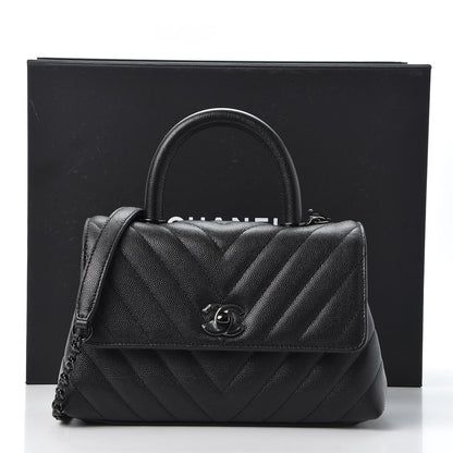 Chanel Caviar Chevron Quilted Mini Coco Handle Flap So Black 10 of 10