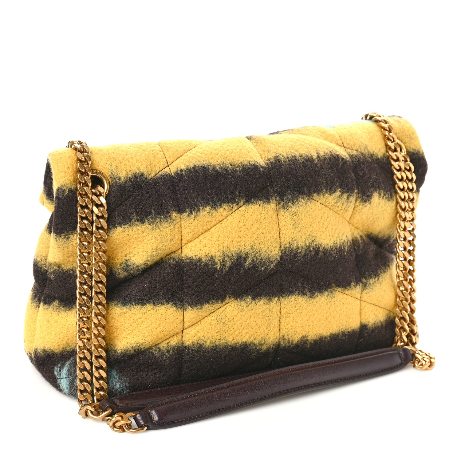 Saint Laurent Tie Dye Wool Quilted Small Loulou Puffer Monogram Chain Satchel Yellow Pacific Blue Dark Pecan 2 of 7