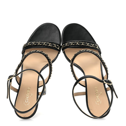 Chanel Lambskin Chain Strap Sandals 40 Black 2 of 14