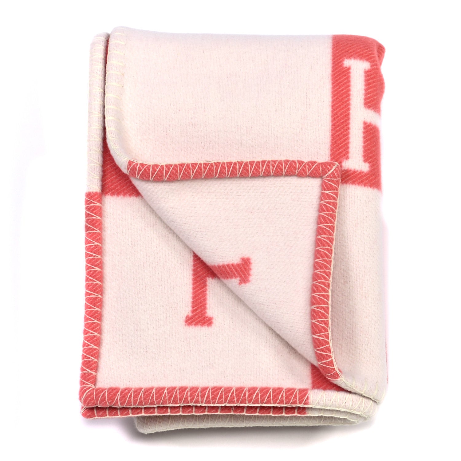 Hermes Wool Cashmere Avalon Baby Blanket Rose Airelle White 2 of 3