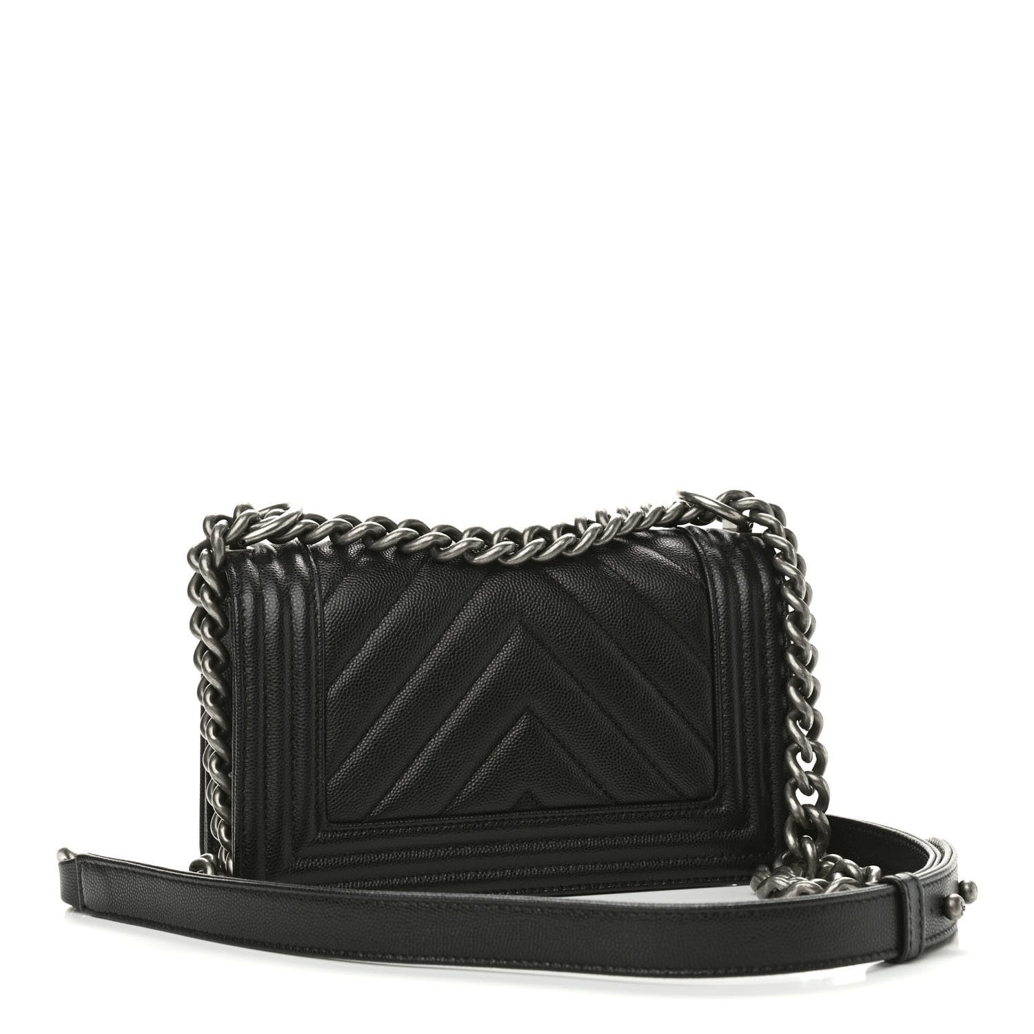 Chanel Caviar Chevron Quilted Small Boy Flap Black 3 of 9