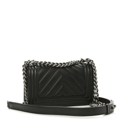 Chanel Caviar Chevron Quilted Small Boy Flap Black 3 of 9