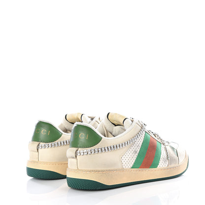 Gucci Nubuck Calfskin Web Removable Crystals Mens Screener Sneakers 8 Dusty Milk New Mystic White 4 of 12